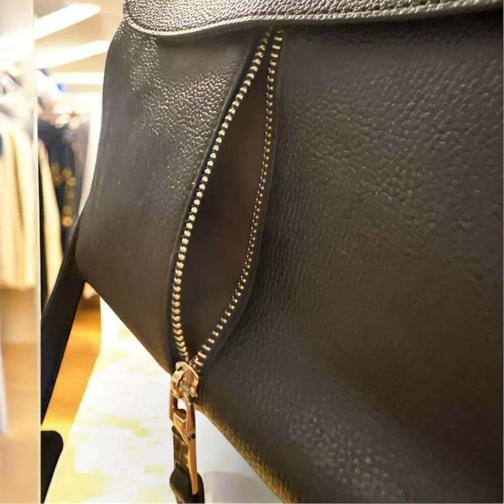 Huada Structured Black Vegan Leather Satchel Handbag Gold Hardware Crossbody